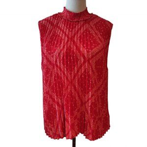 Nanette Lepore Womens NWT Red Pintuck Pleated Bandana Print Sleeveless Top XL